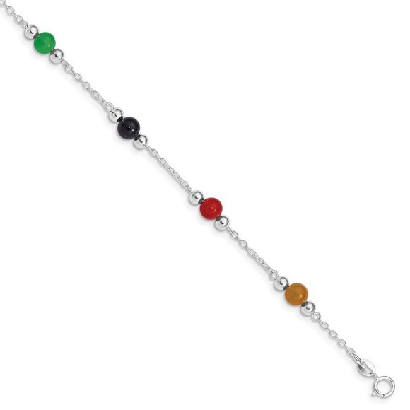 Sterling Silver Multi-Color Jade, 9 Inch Beaded Anklet - Picture 3 of 5